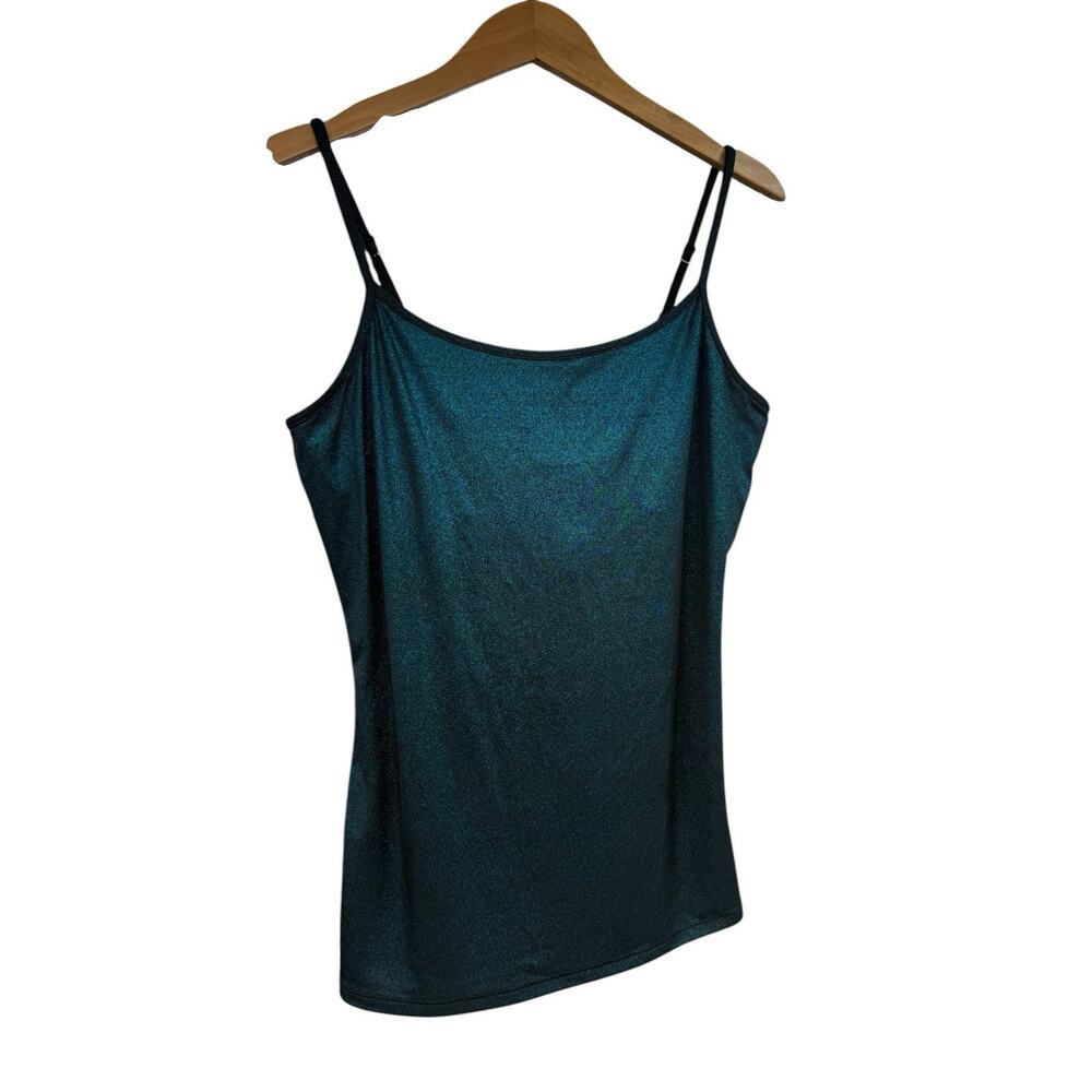 VTG Y2K Style Express Cami Tank Top Metallic Blue Green Edgy Fitted Womens L